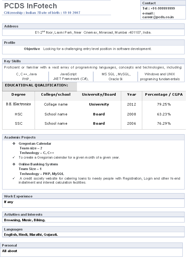 biodata format download for new resume sample