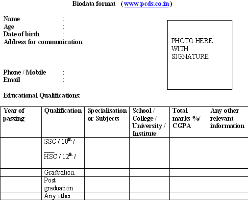 Sample Biodata Format