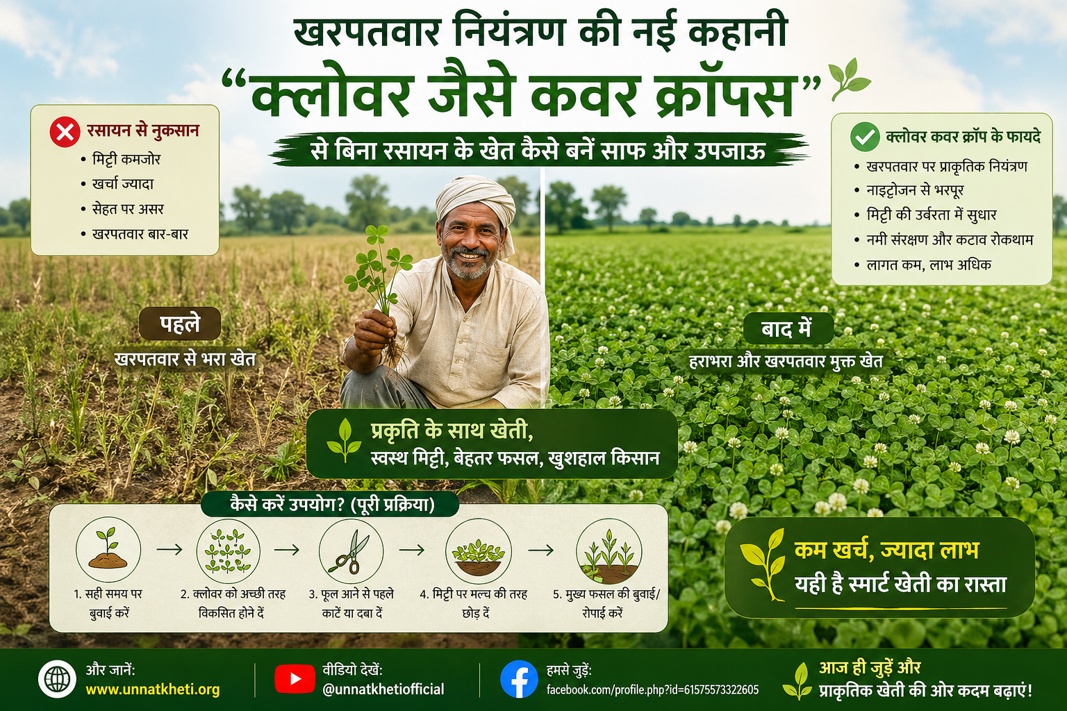 खरपतवार नियंत्रण की नई कहानी: “क्लोवर जैसे कवर क्रॉप्स” से बिना रसायन के खेत कैसे बनें साफ और उपजाऊ