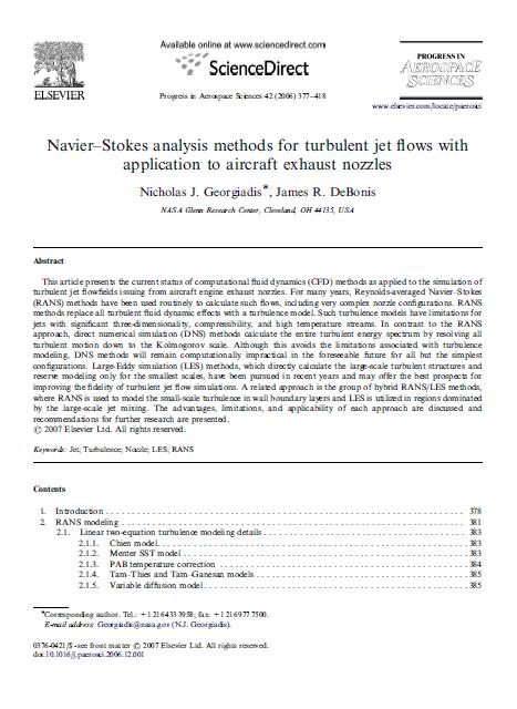 Navier–Stokes analysis methods for turbulent jet flows with application to aircraft exhaust nozzles